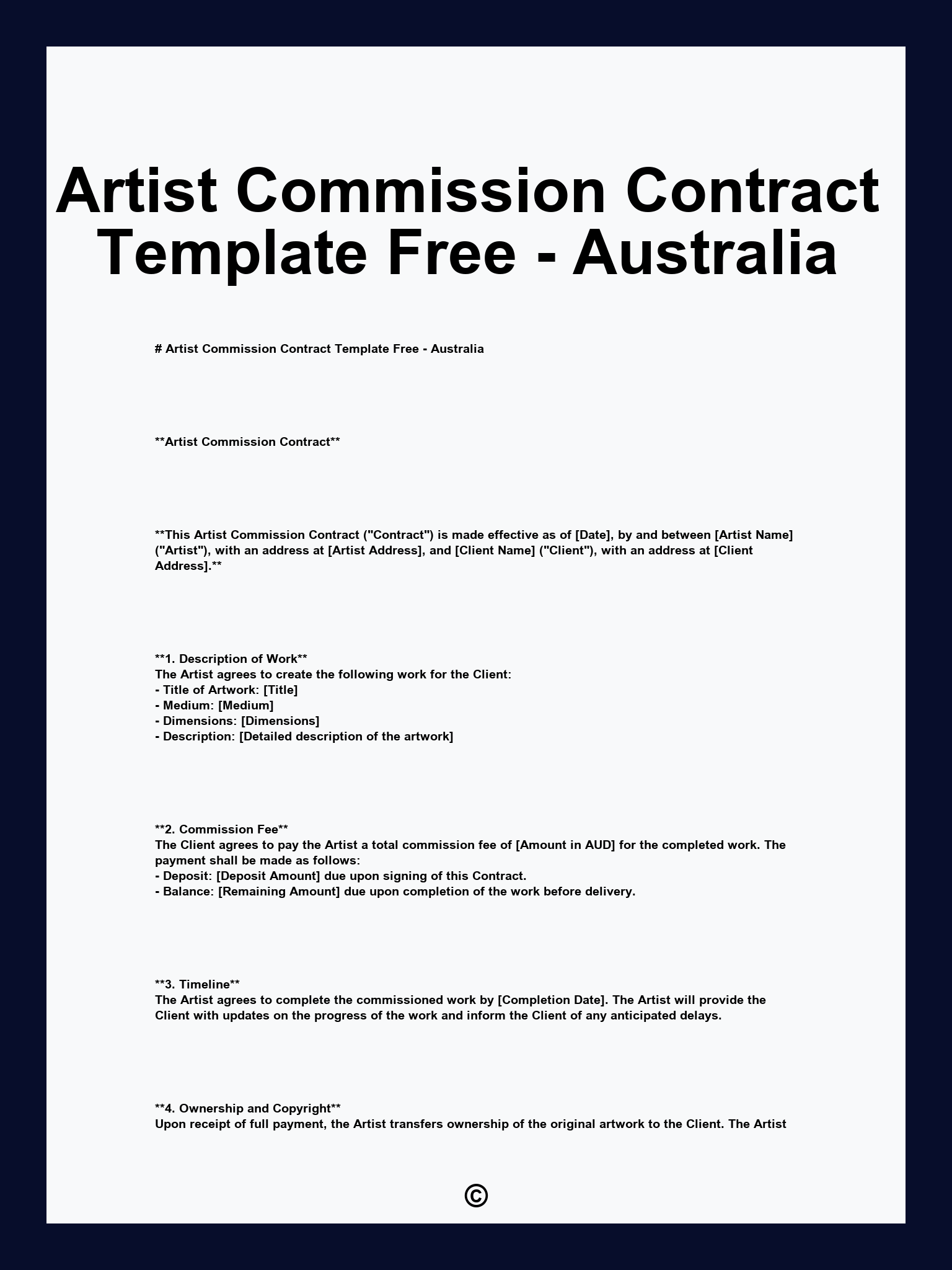 Artist Commission Contract Template Free - Australia