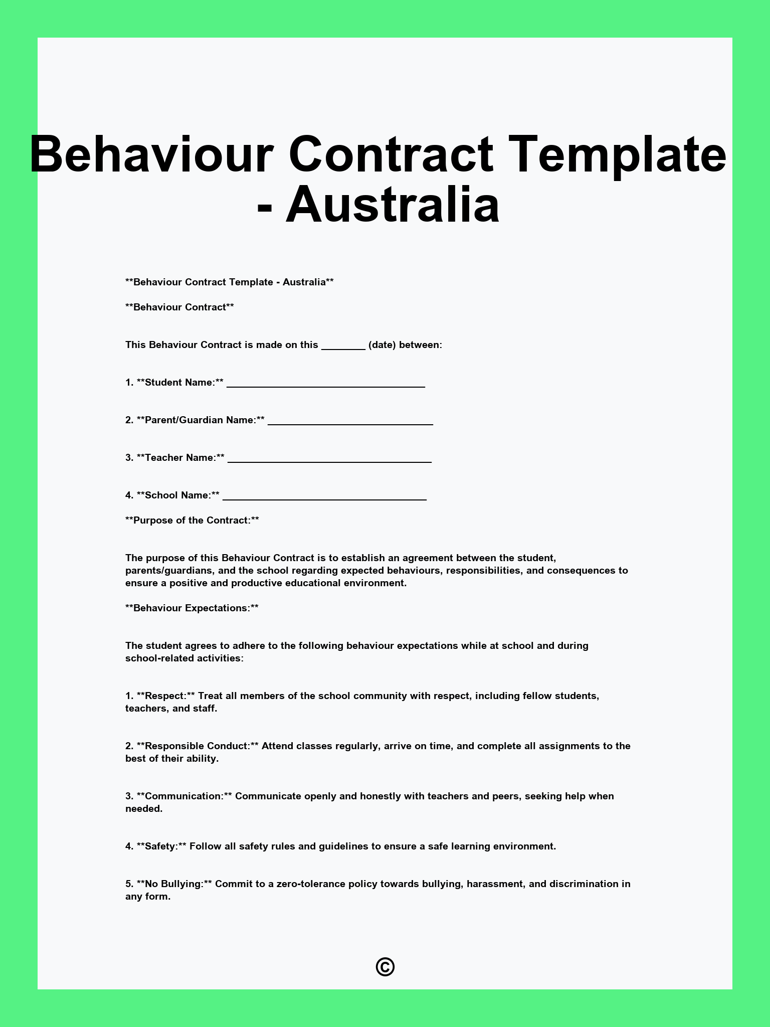Behaviour Contract Template - Australia