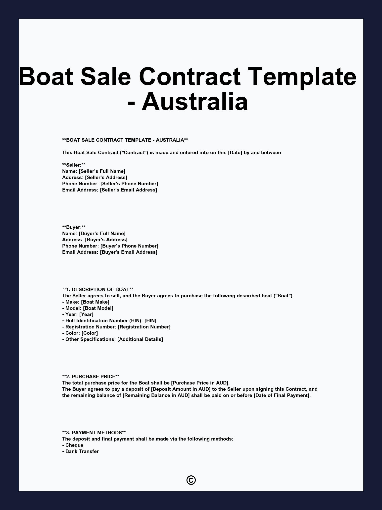 Boat Sale Contract Template - Australia
