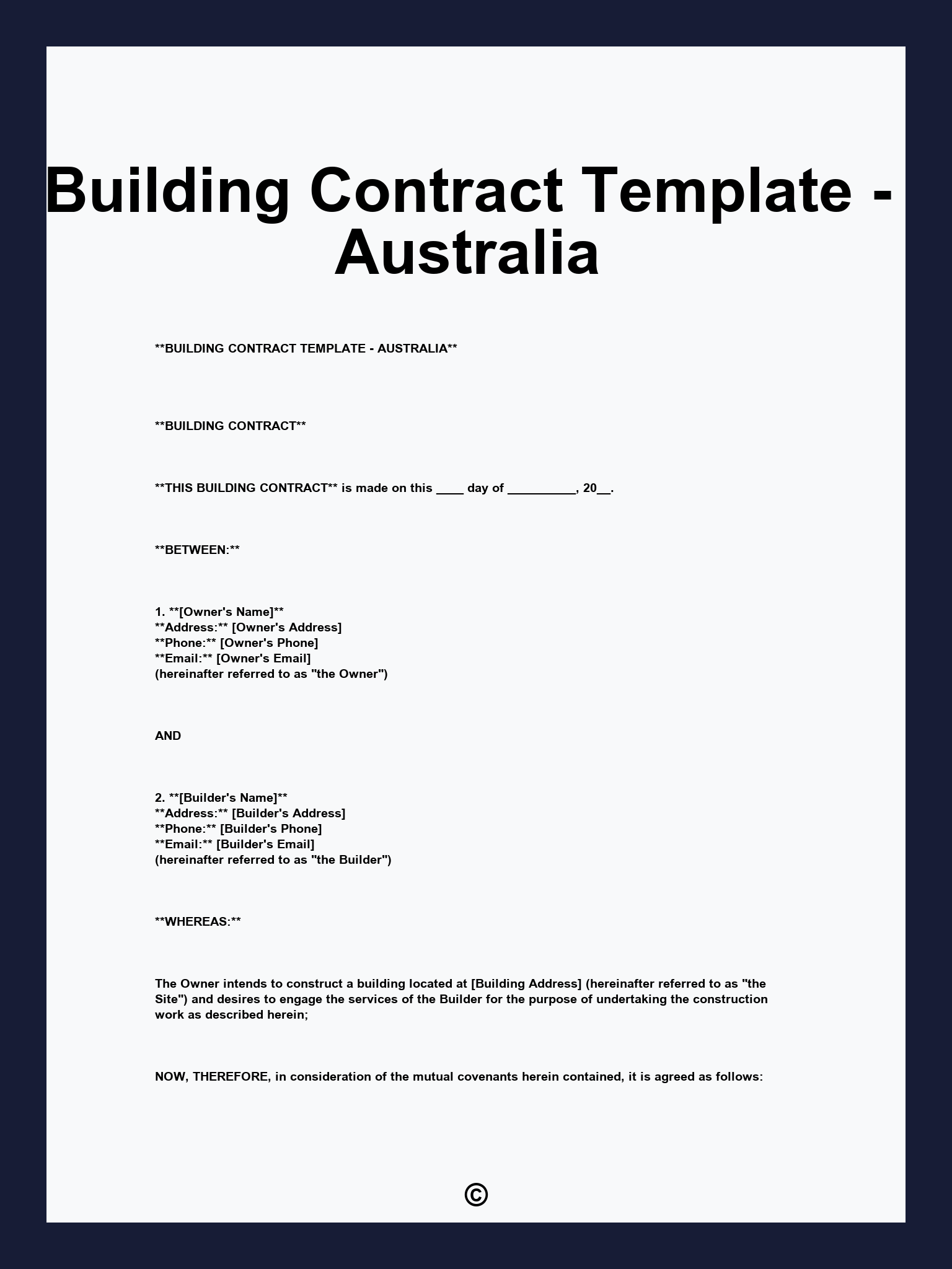 Building Contract Template - Australia
