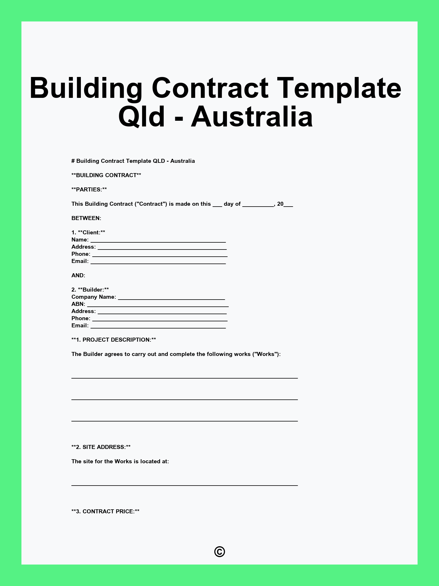 Building Contract Template Qld - Australia