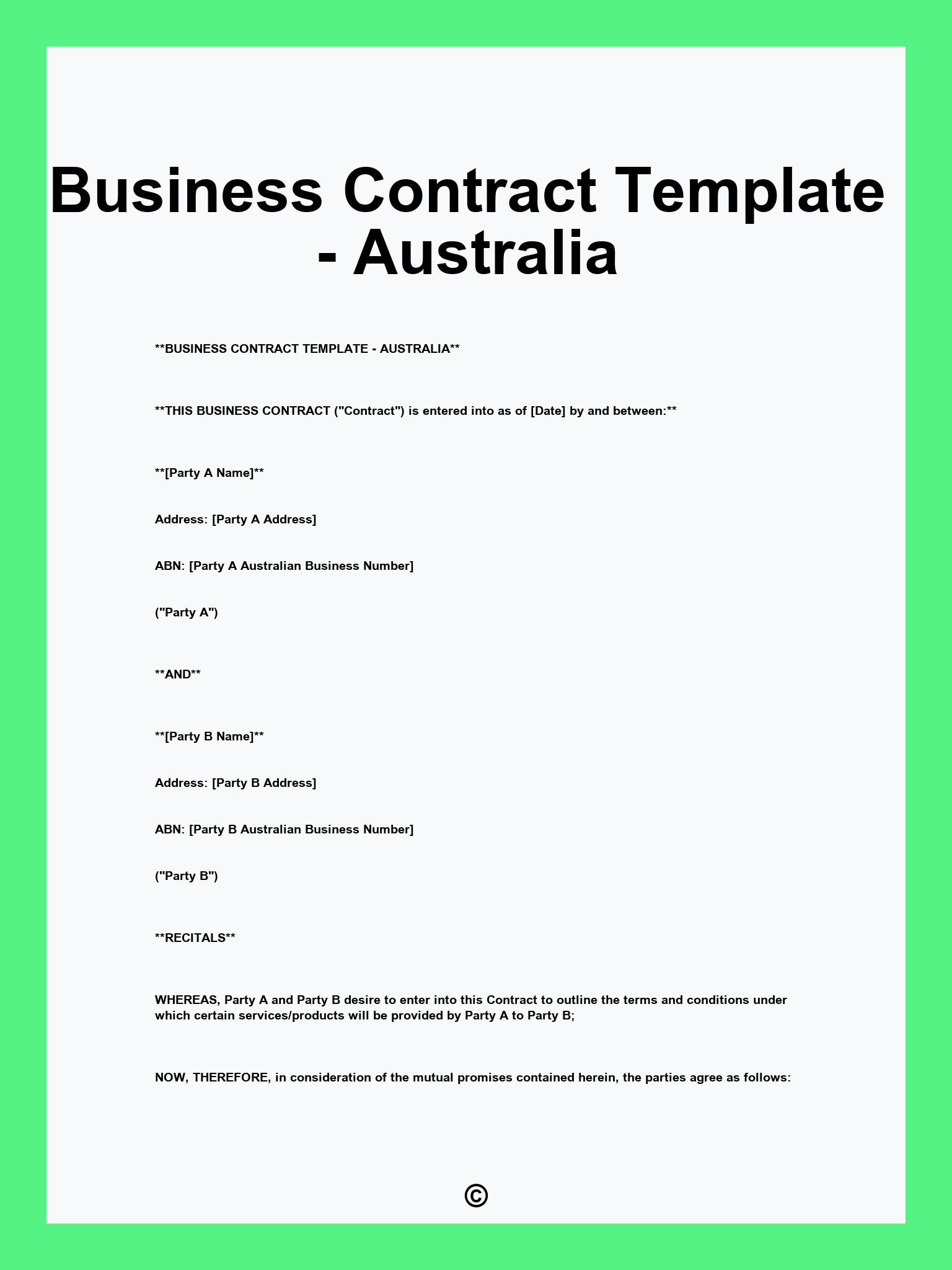 Business Contract Template - Australia