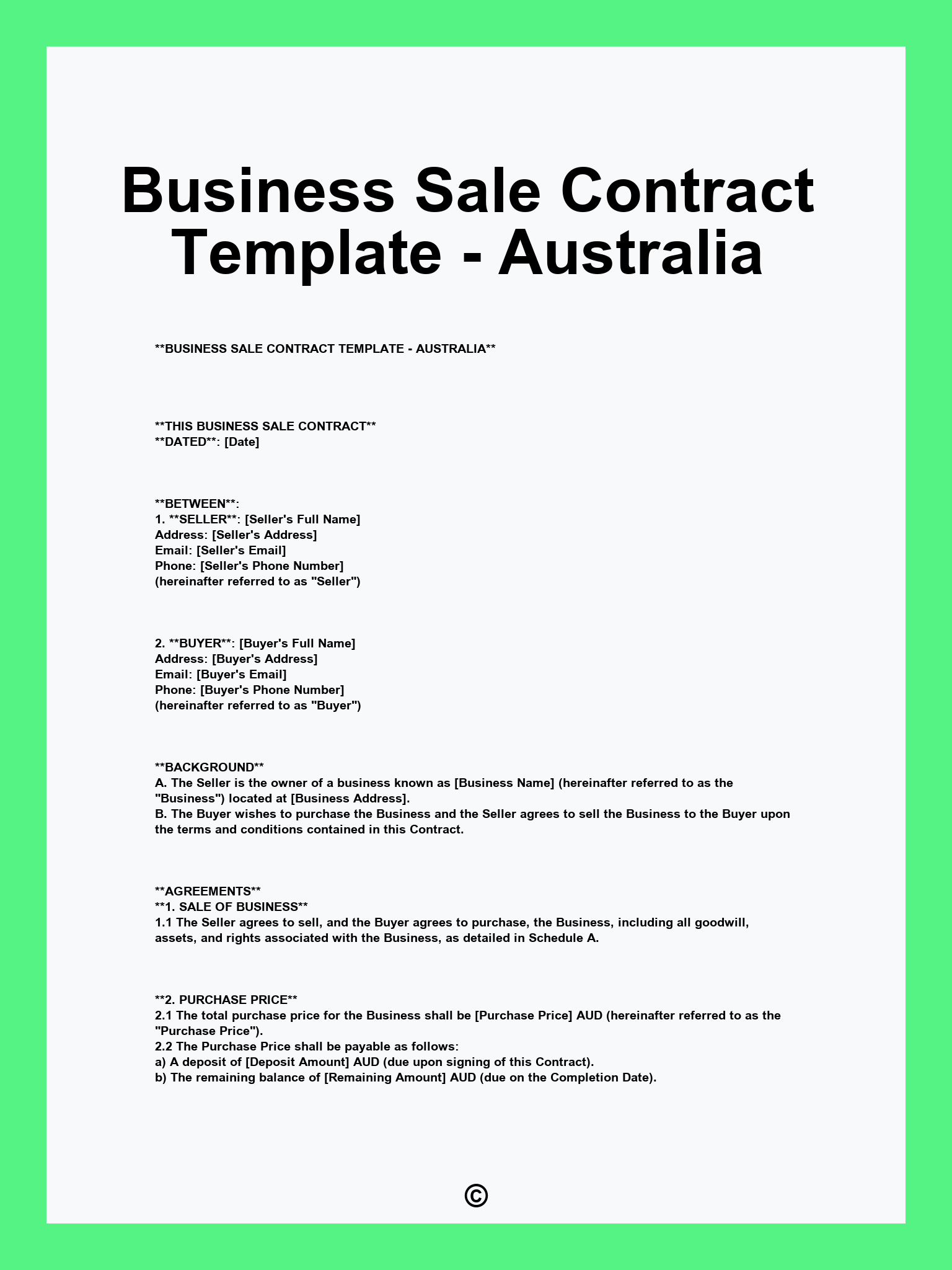 Business Sale Contract Template - Australia