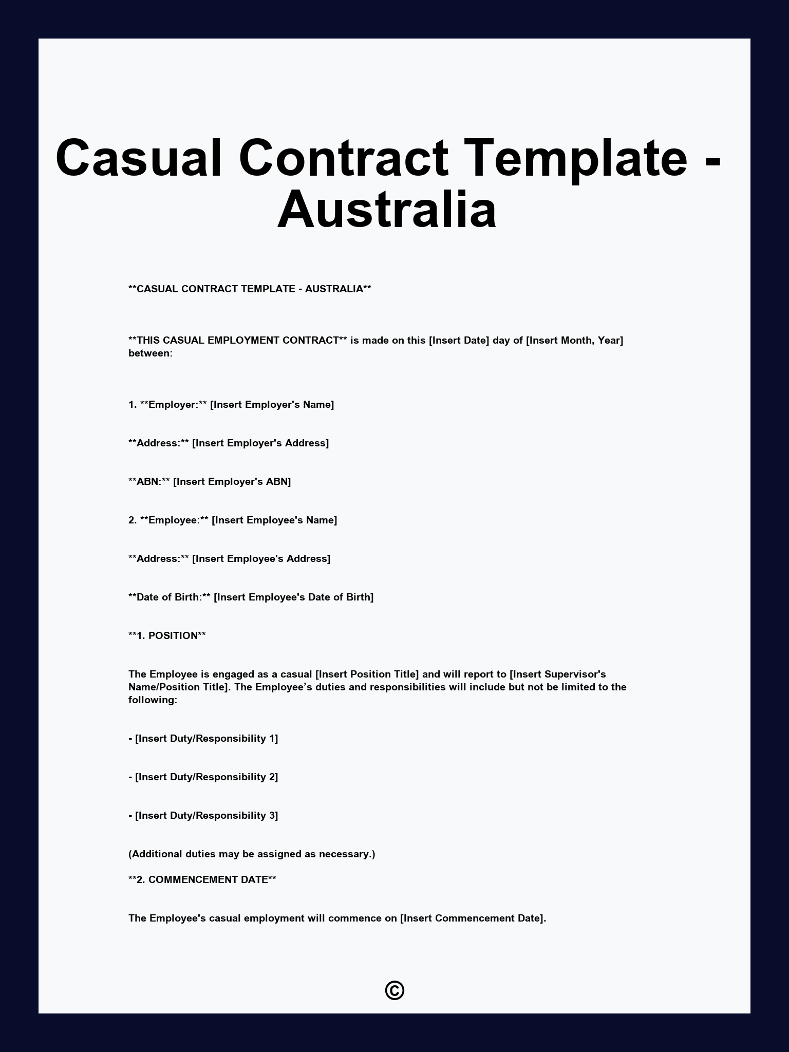 Casual Contract Template - Australia