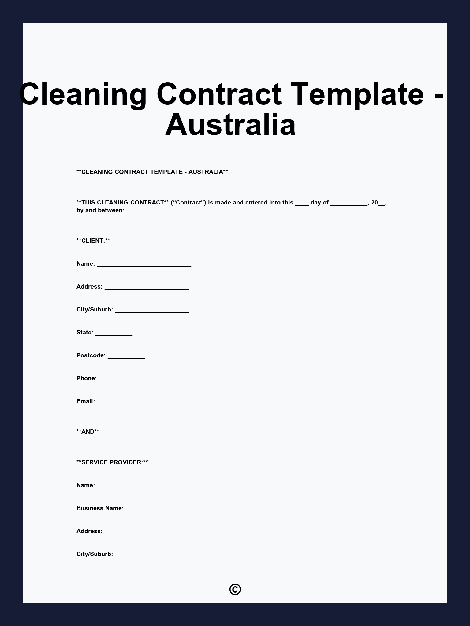 Cleaning Contract Template - Australia