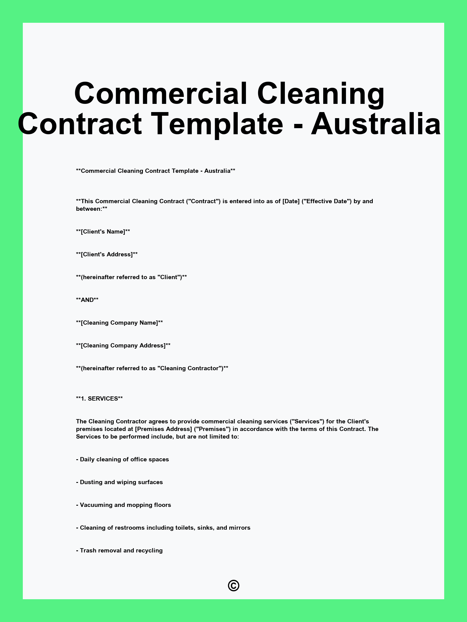 Commercial Cleaning Contract Template - Australia