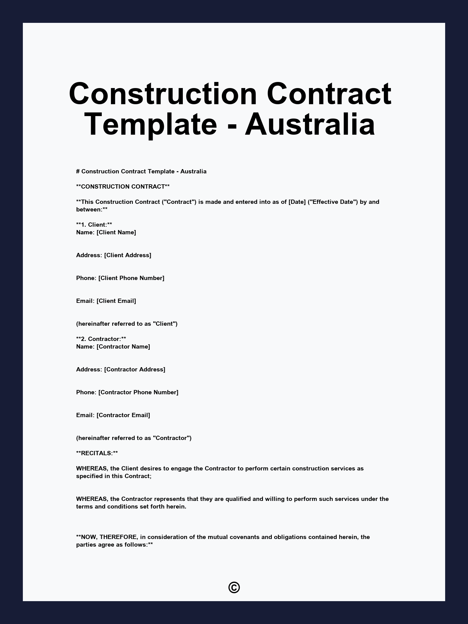 Construction Contract Template - Australia