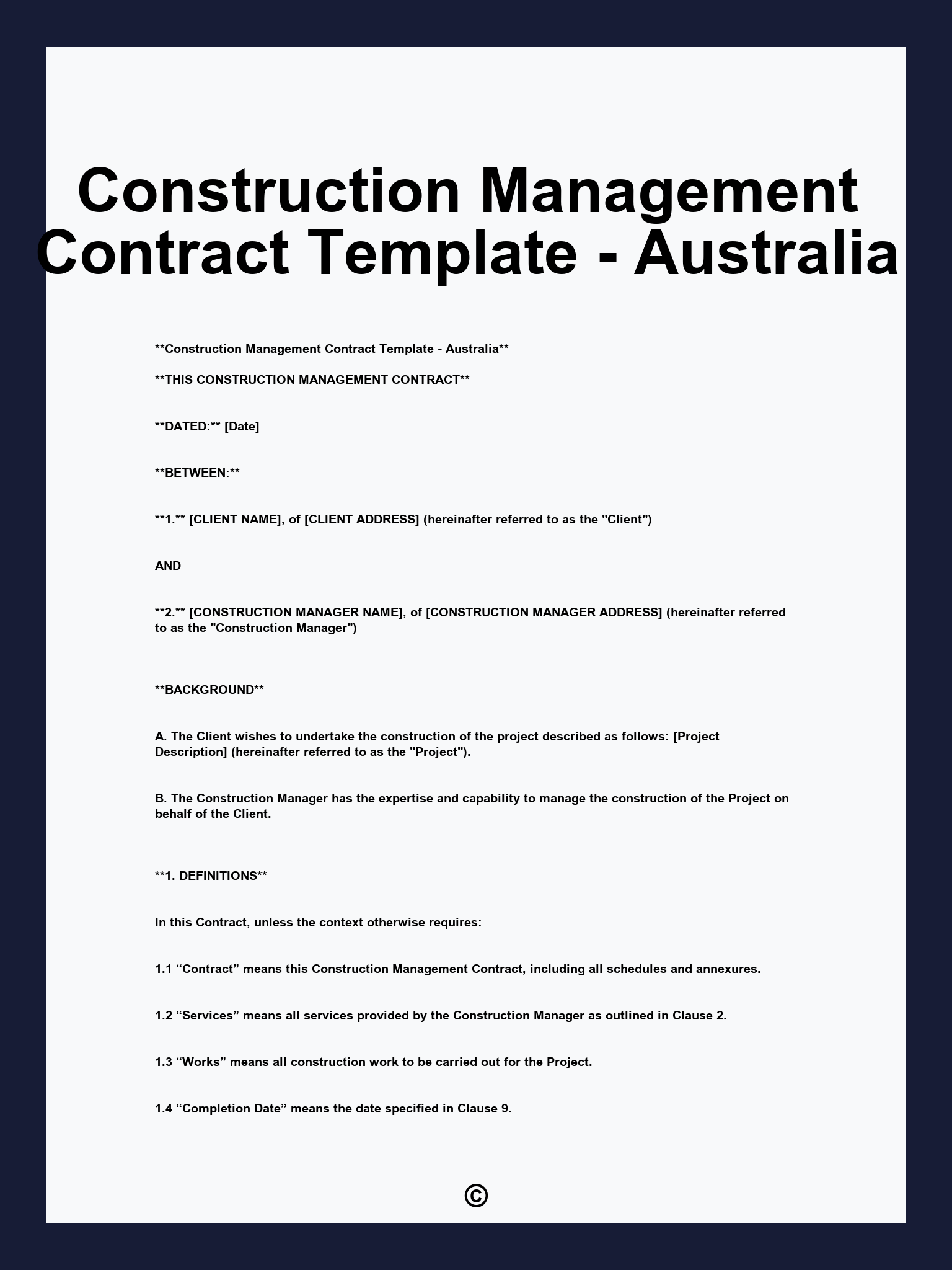 Construction Management Contract Template - Australia