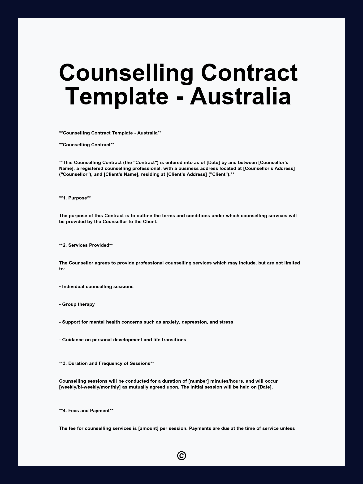 Counselling Contract Template - Australia