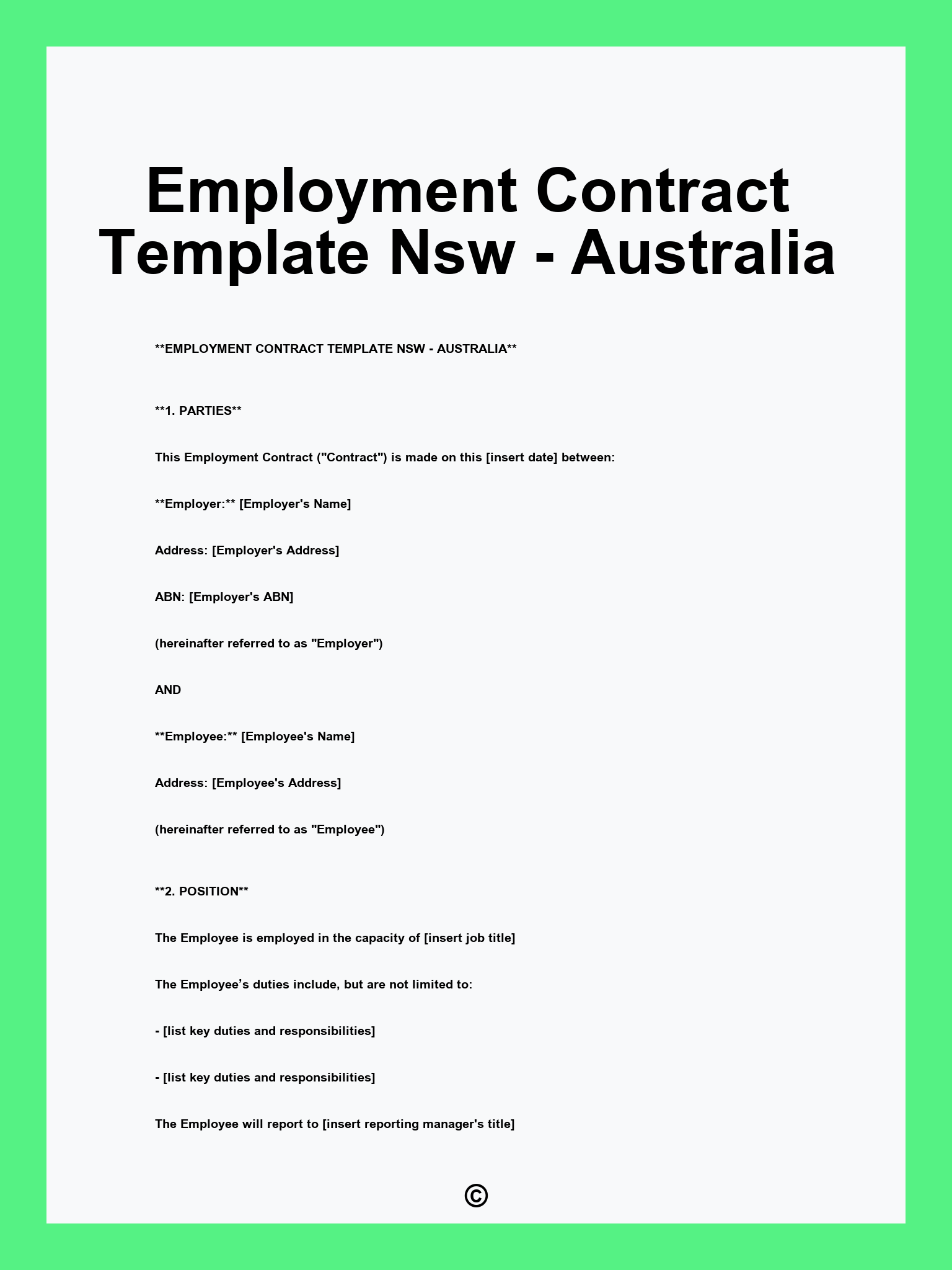 Employment Contract Template Nsw - Australia