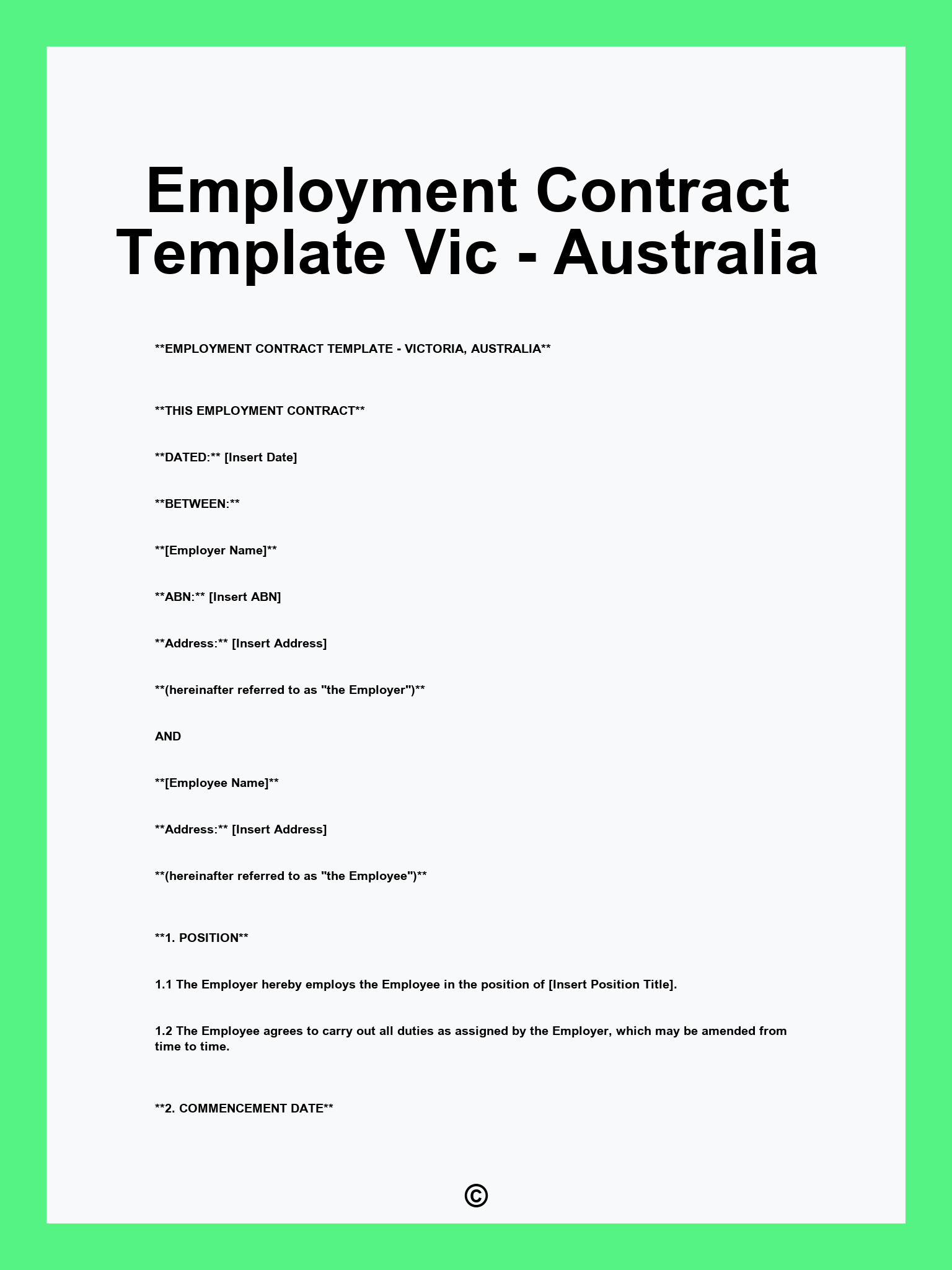 Employment Contract Template Vic - Australia