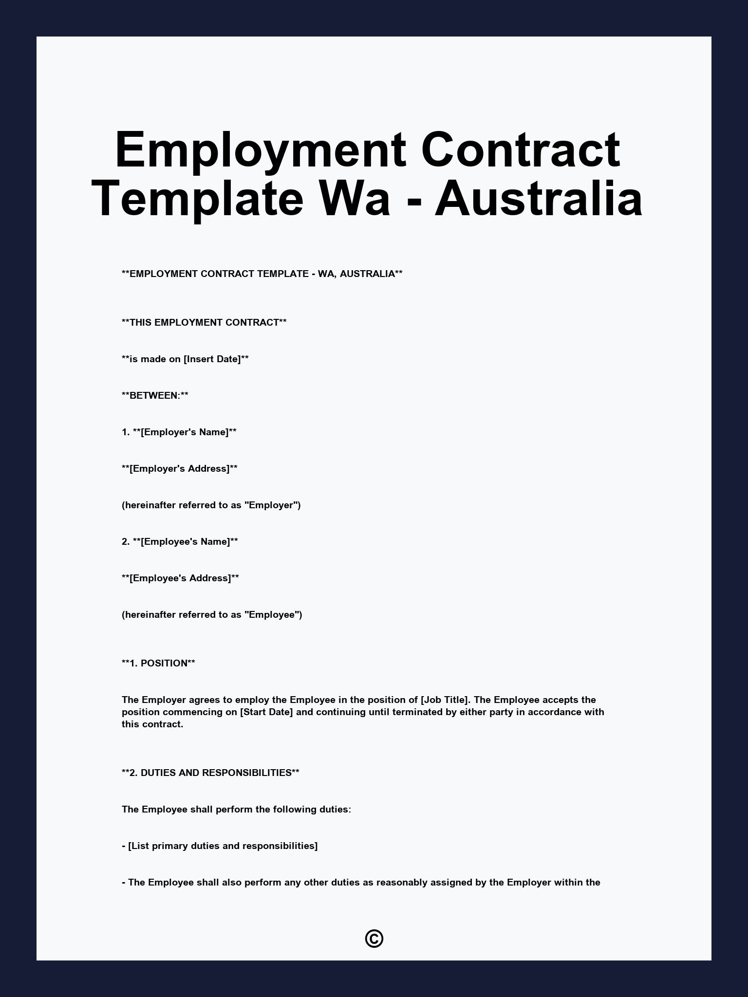 Employment Contract Template Wa - Australia