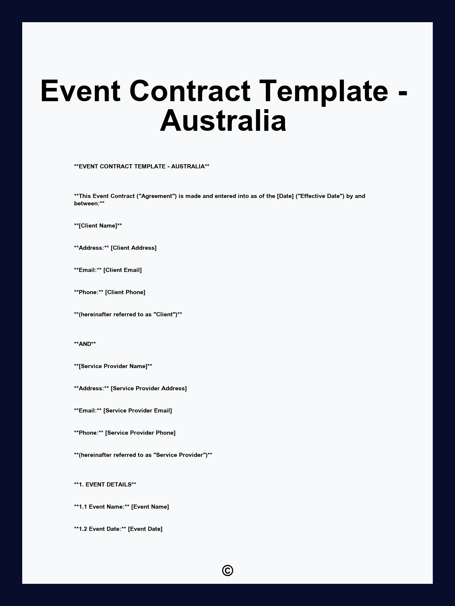 Event Contract Template - Australia