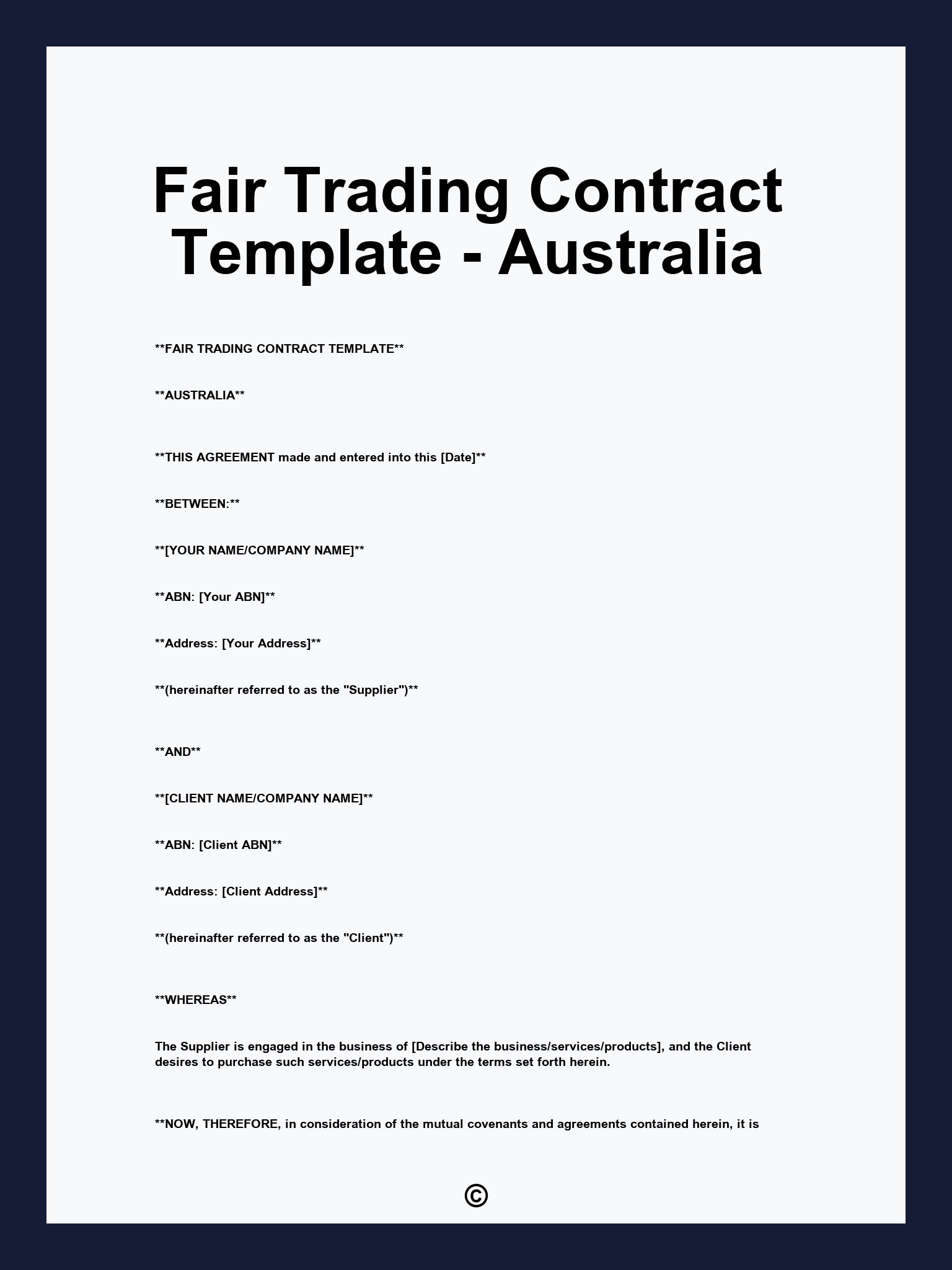 Fair Trading Contract Template - Australia