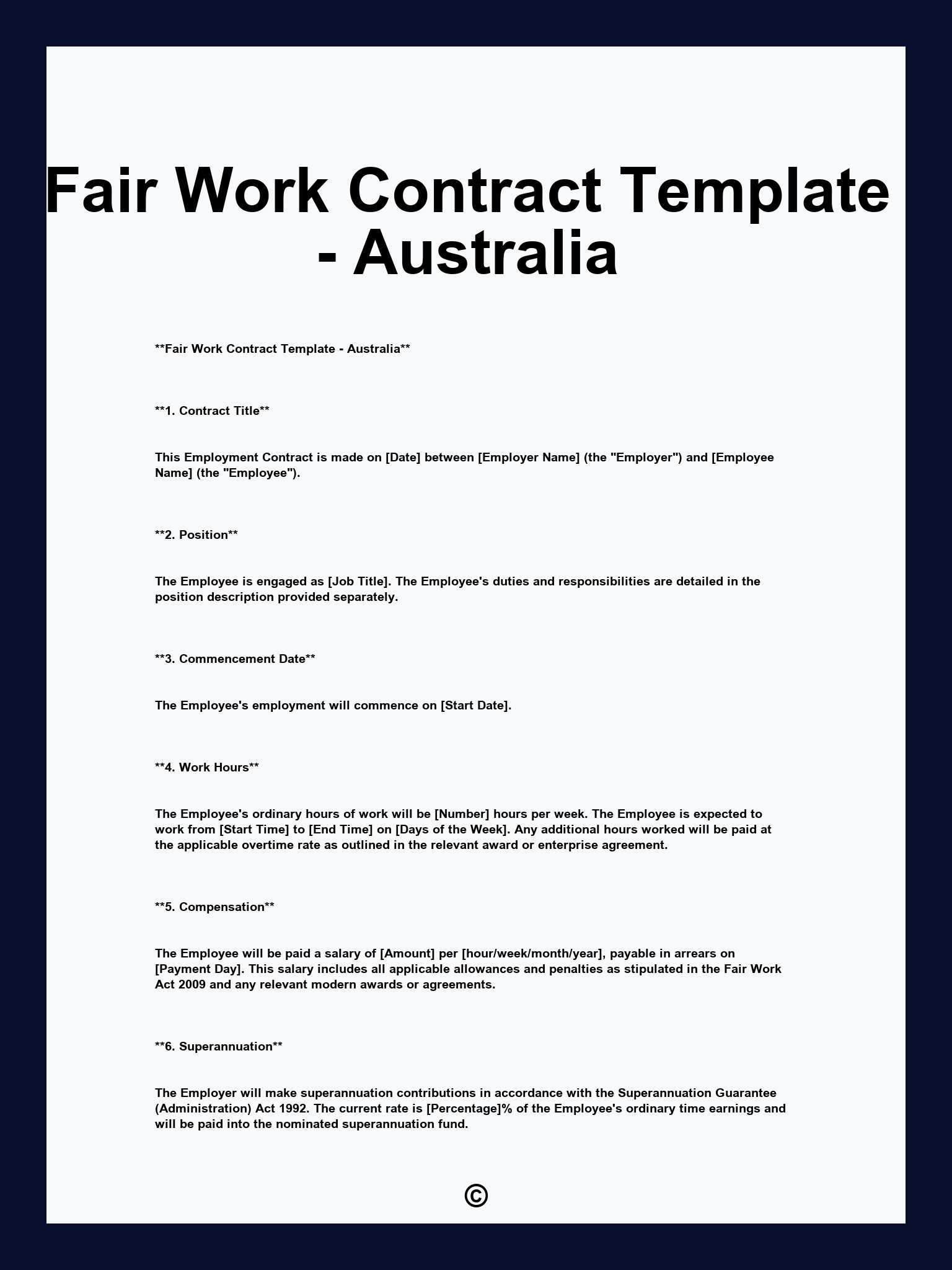 Fair Work Contract Template - Australia
