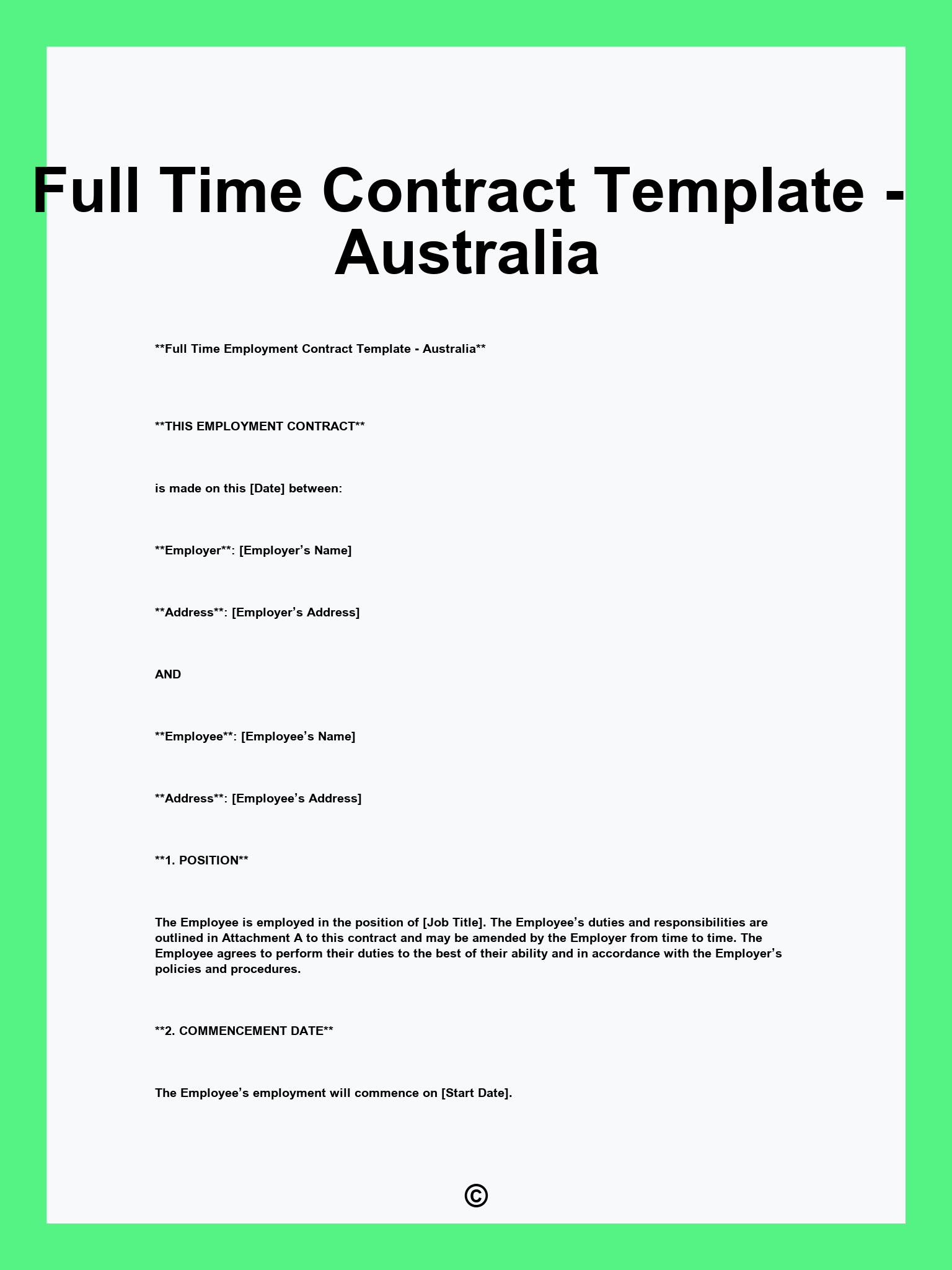 Full Time Contract Template - Australia