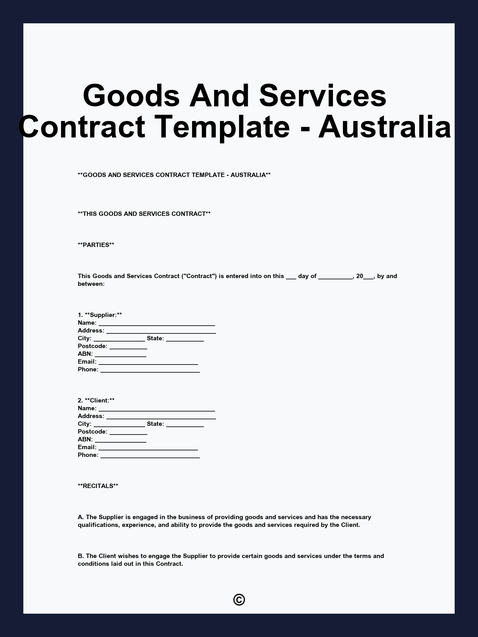Goods And Services Contract Template - Australia