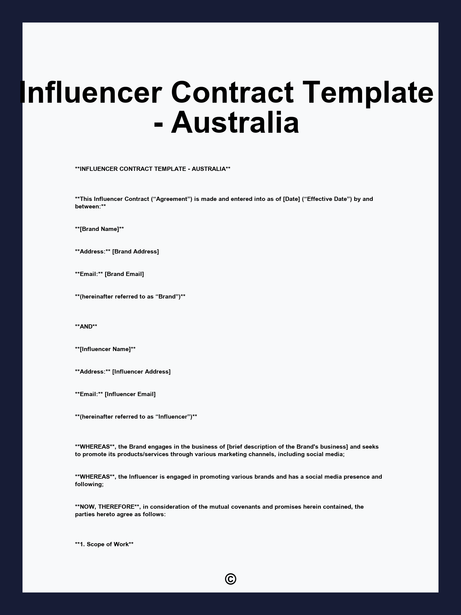 Influencer Contract Template - Australia
