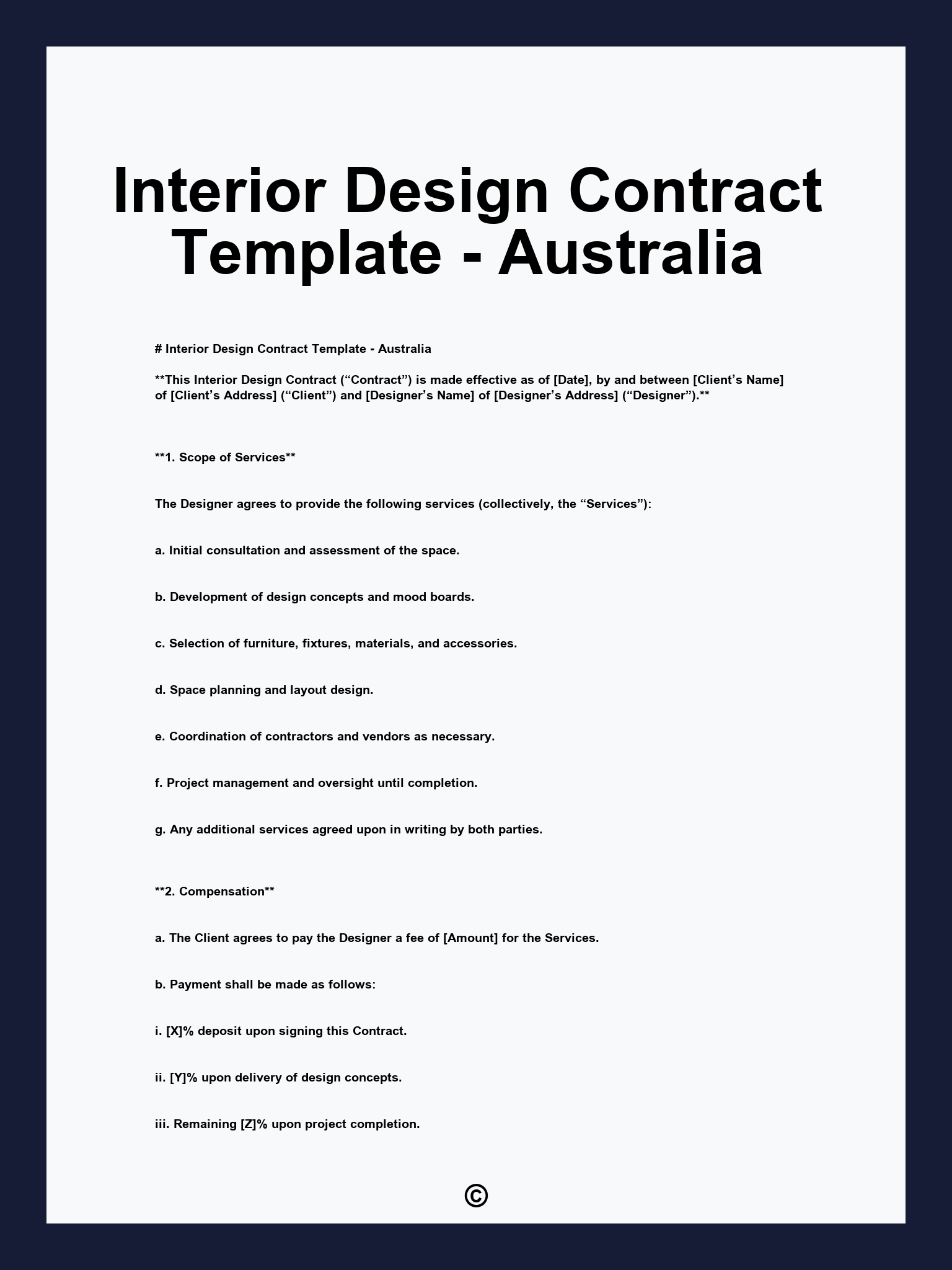 Interior Design Contract Template - Australia