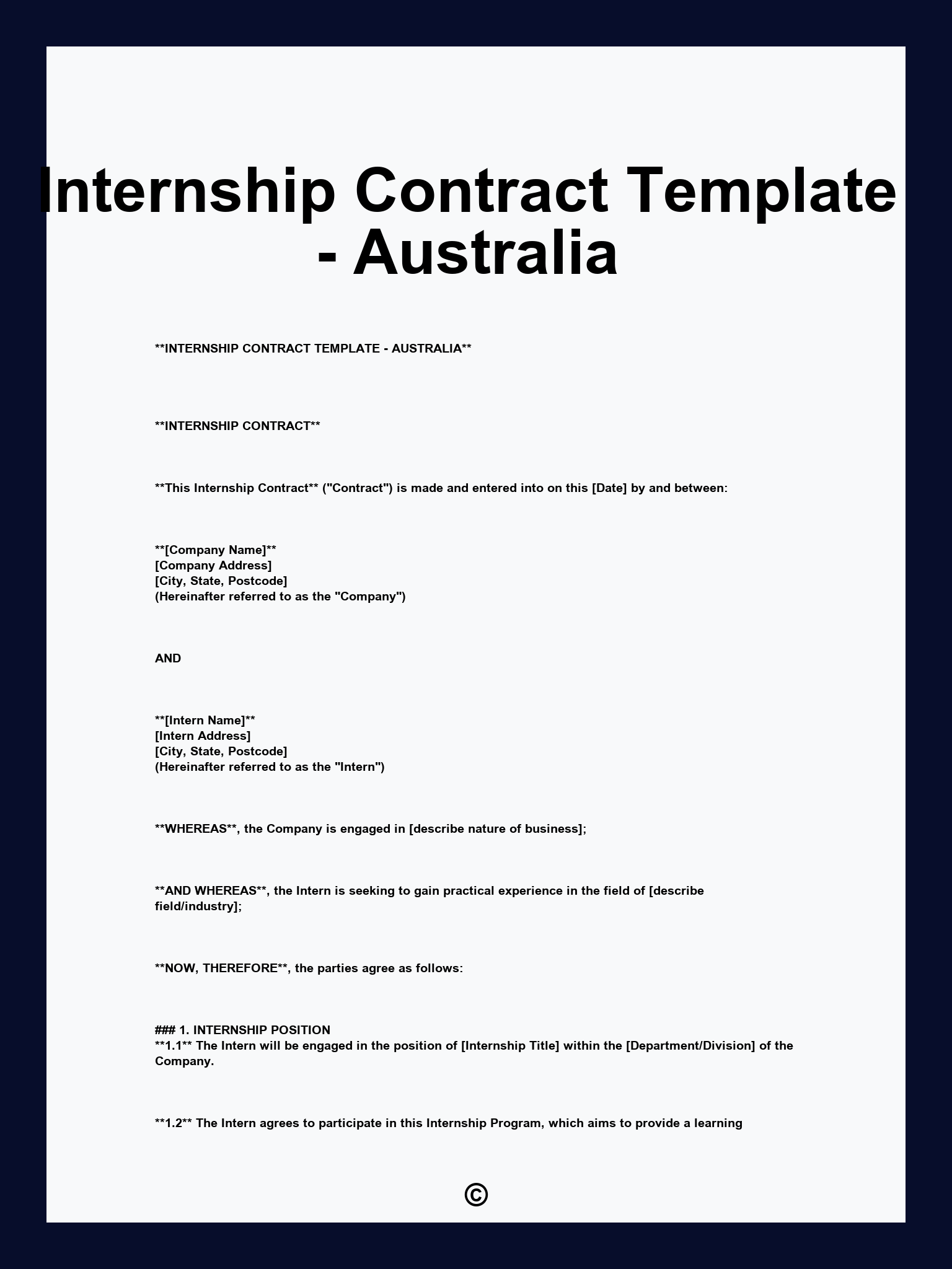 Internship Contract Template - Australia