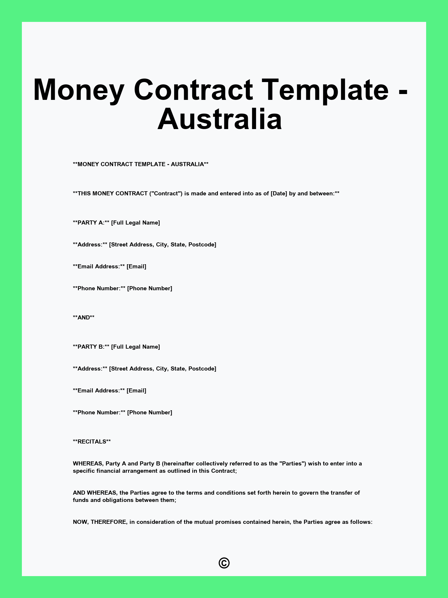 Money Contract Template - Australia
