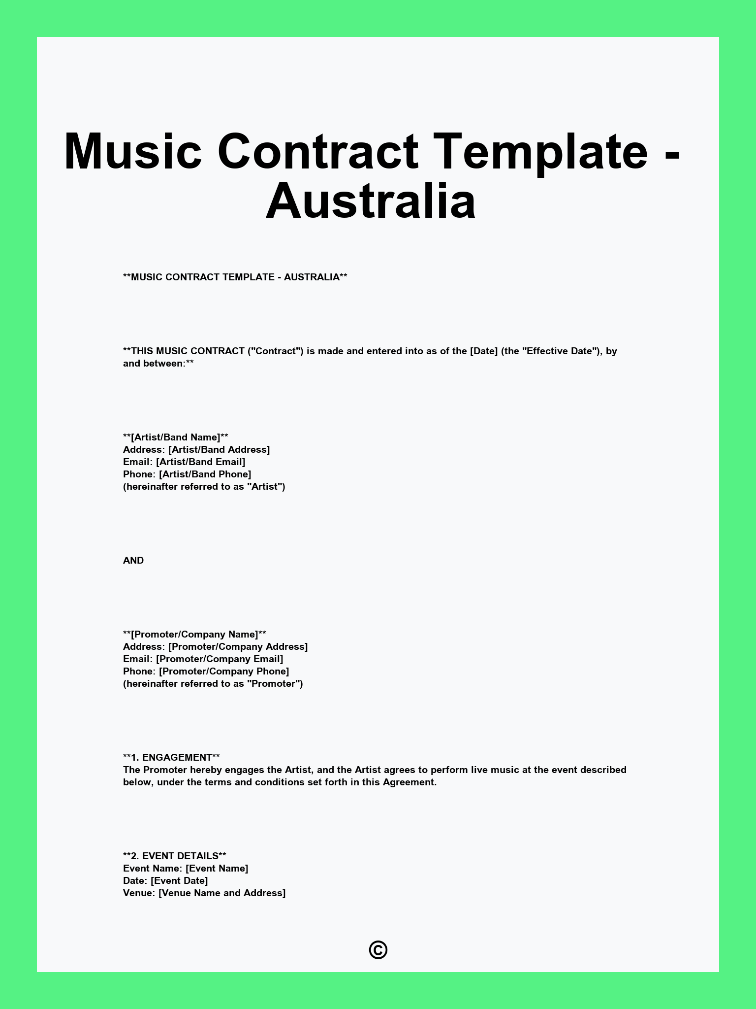 Music Contract Template - Australia