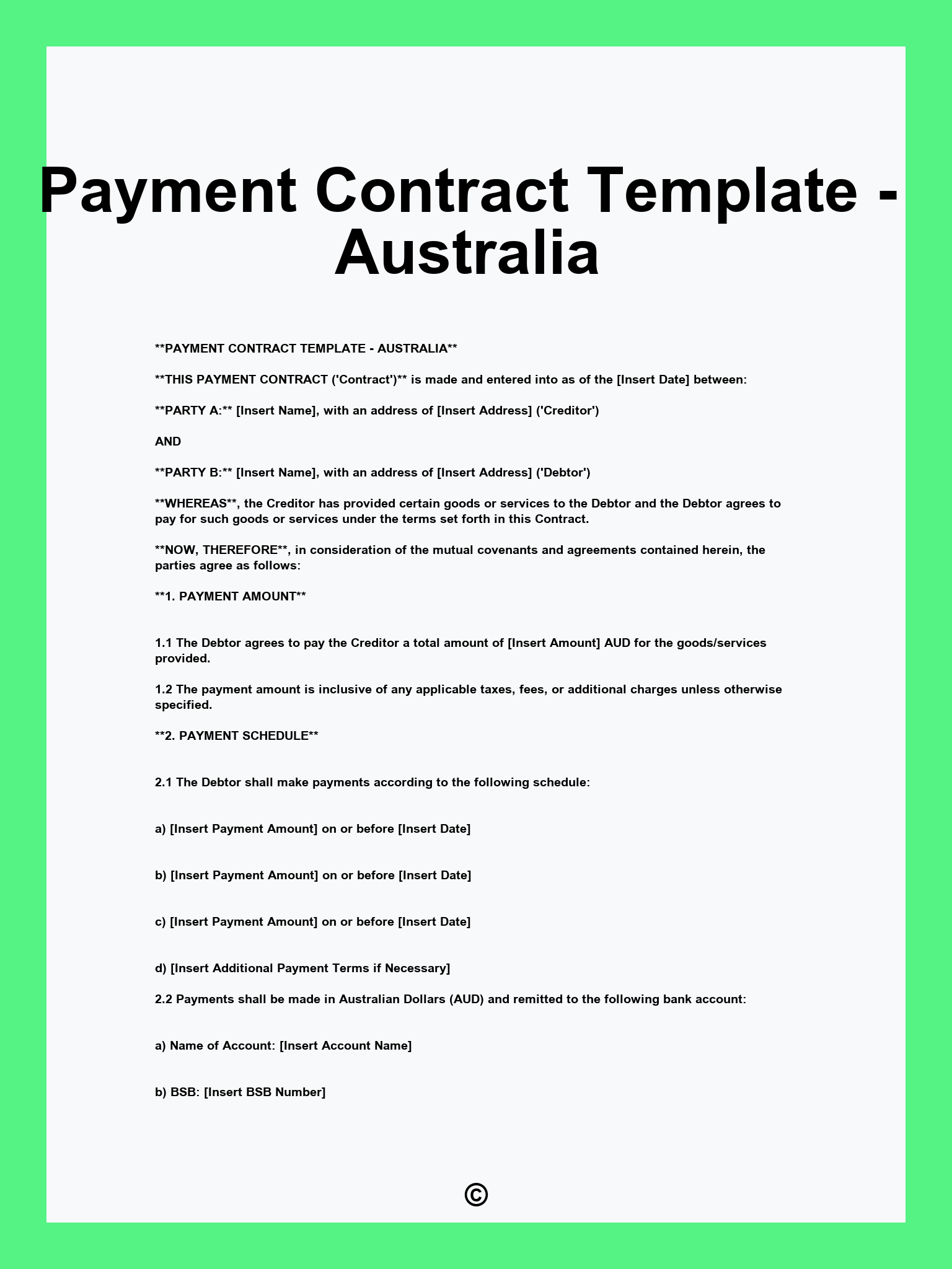 Payment Contract Template - Australia