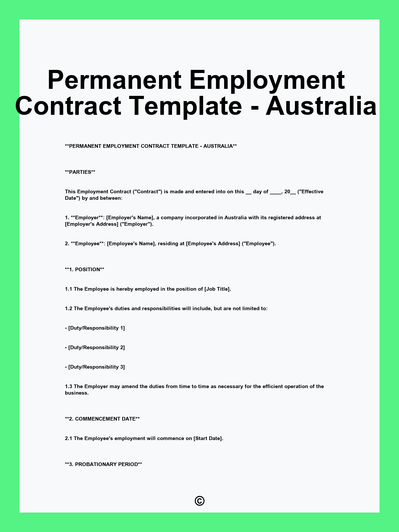 Permanent Employment Contract Template - Australia