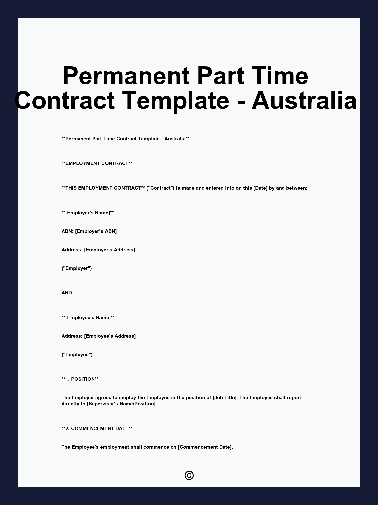 Permanent Part Time Contract Template - Australia