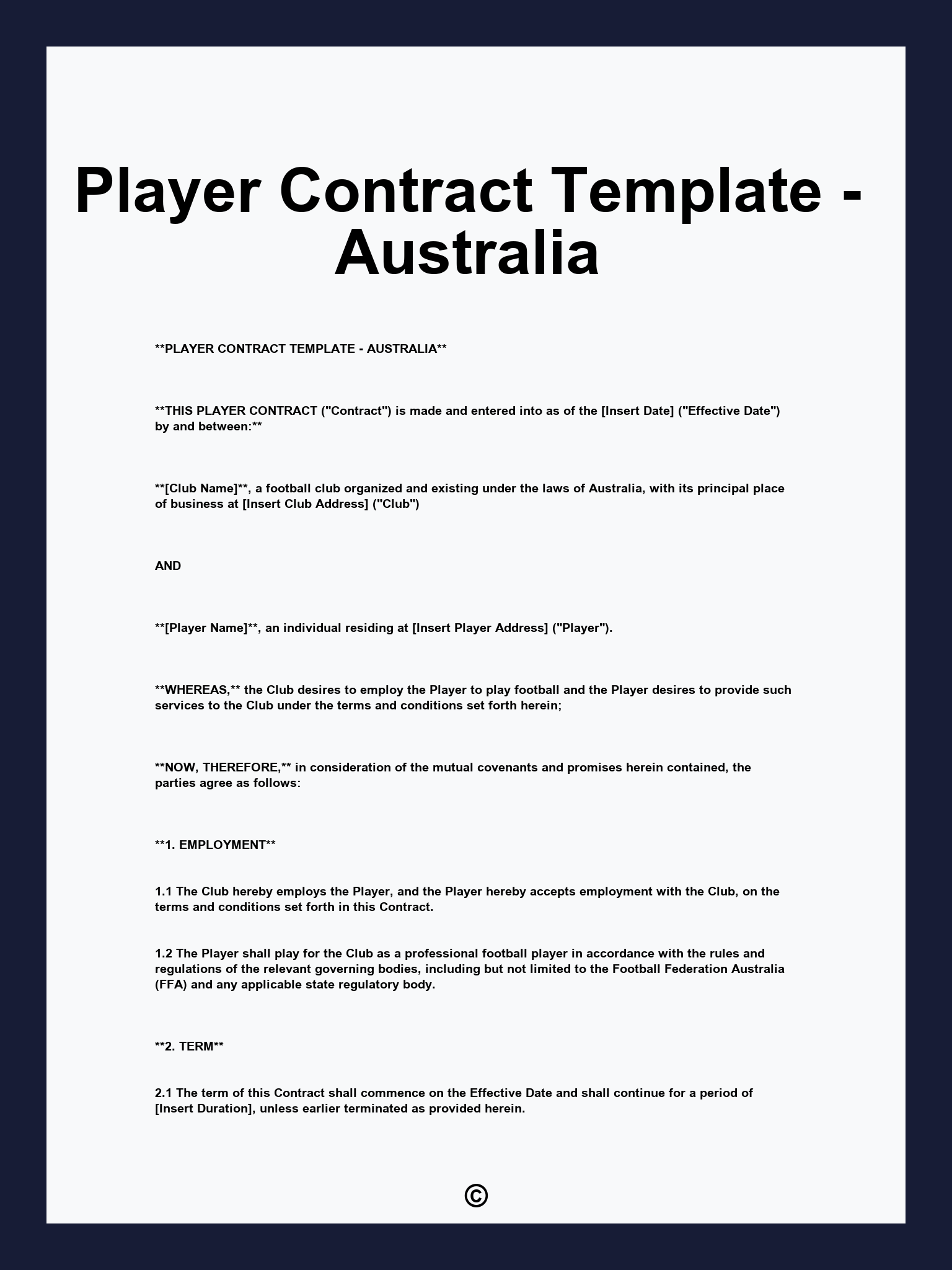 Player Contract Template - Australia
