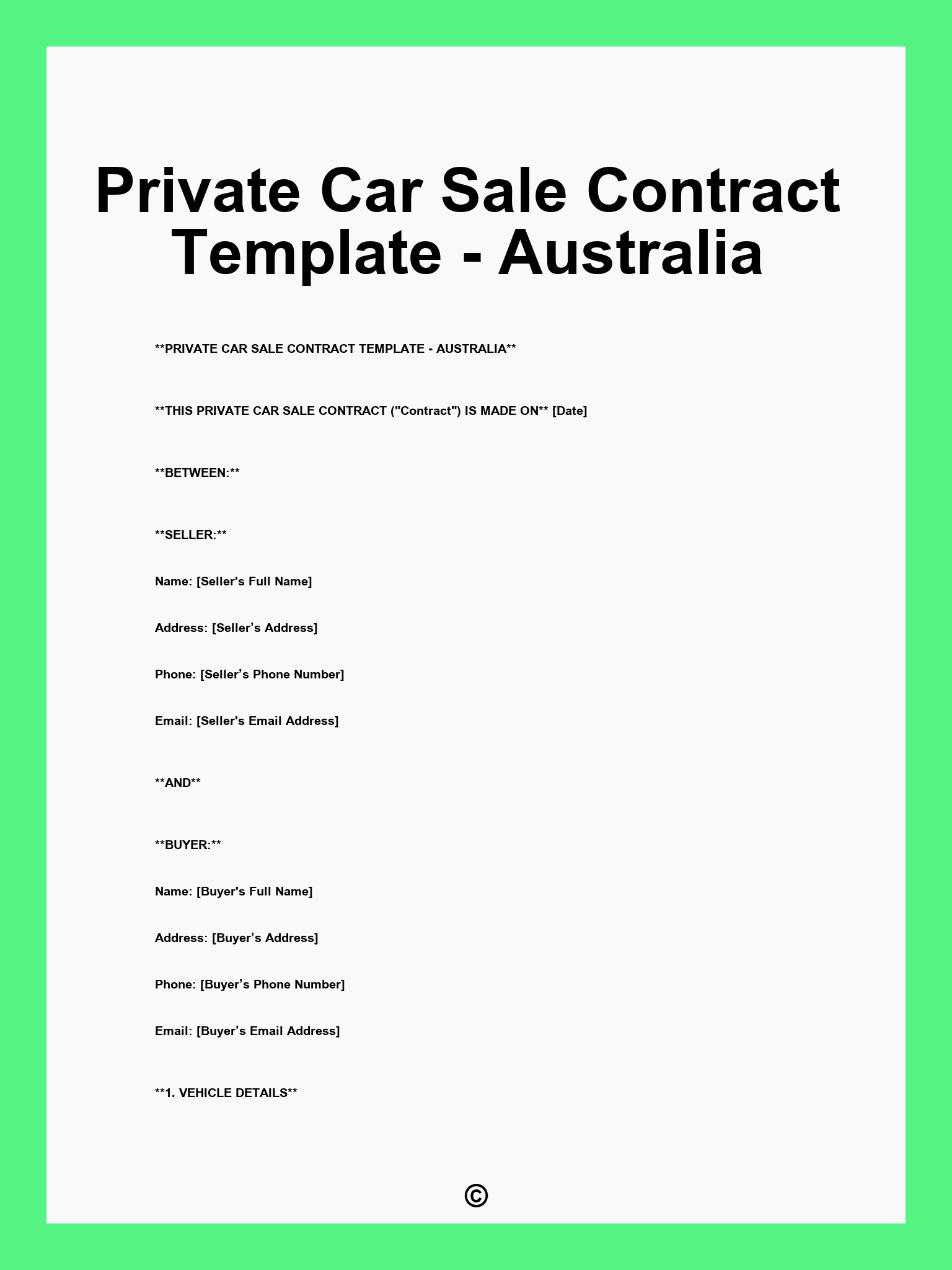 Private Car Sale Contract Template - Australia