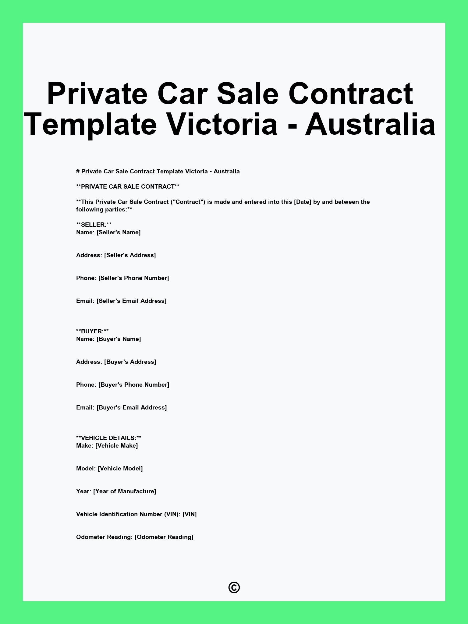 Private Car Sale Contract Template - Private Car Sale Contract Template Victoria Pdf Word 