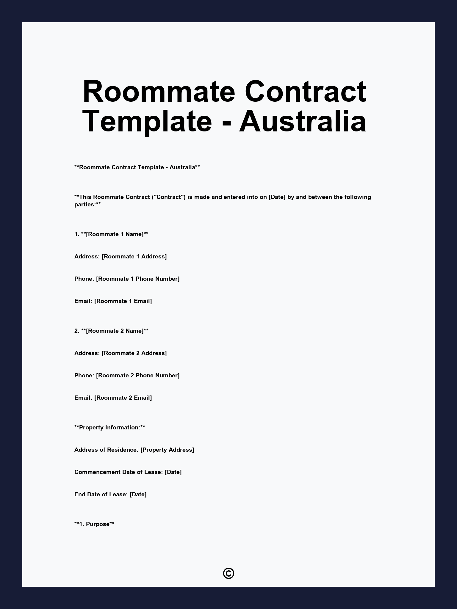 Roommate Contract Template - Australia