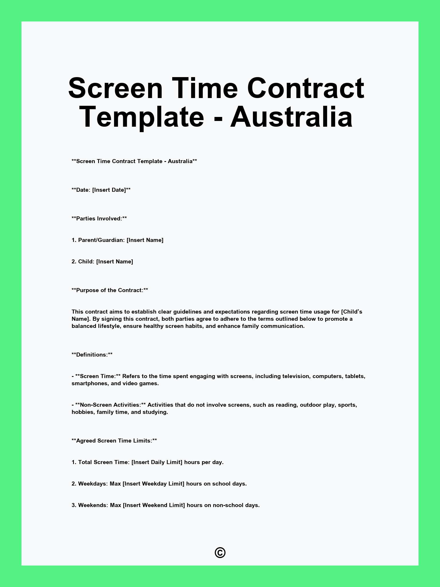 Screen Time Contract Template - Australia