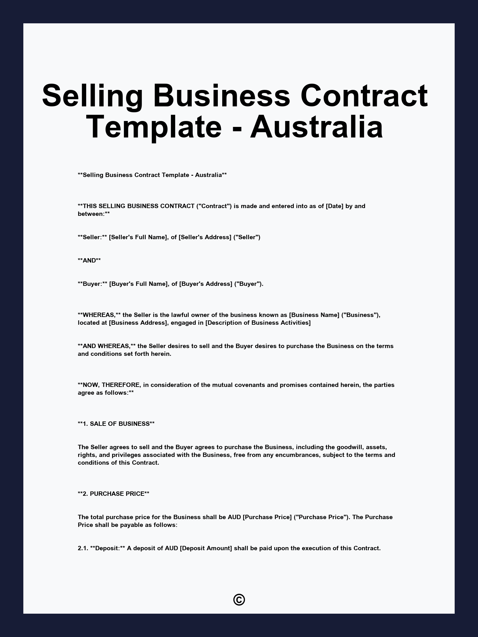 Selling Business Contract Template - Australia