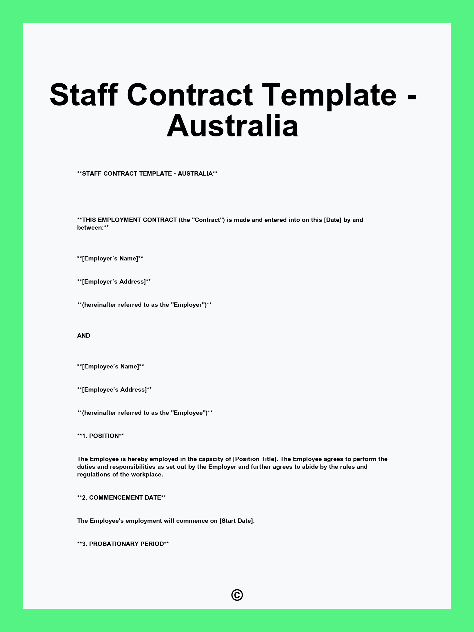 Staff Contract Template - Australia