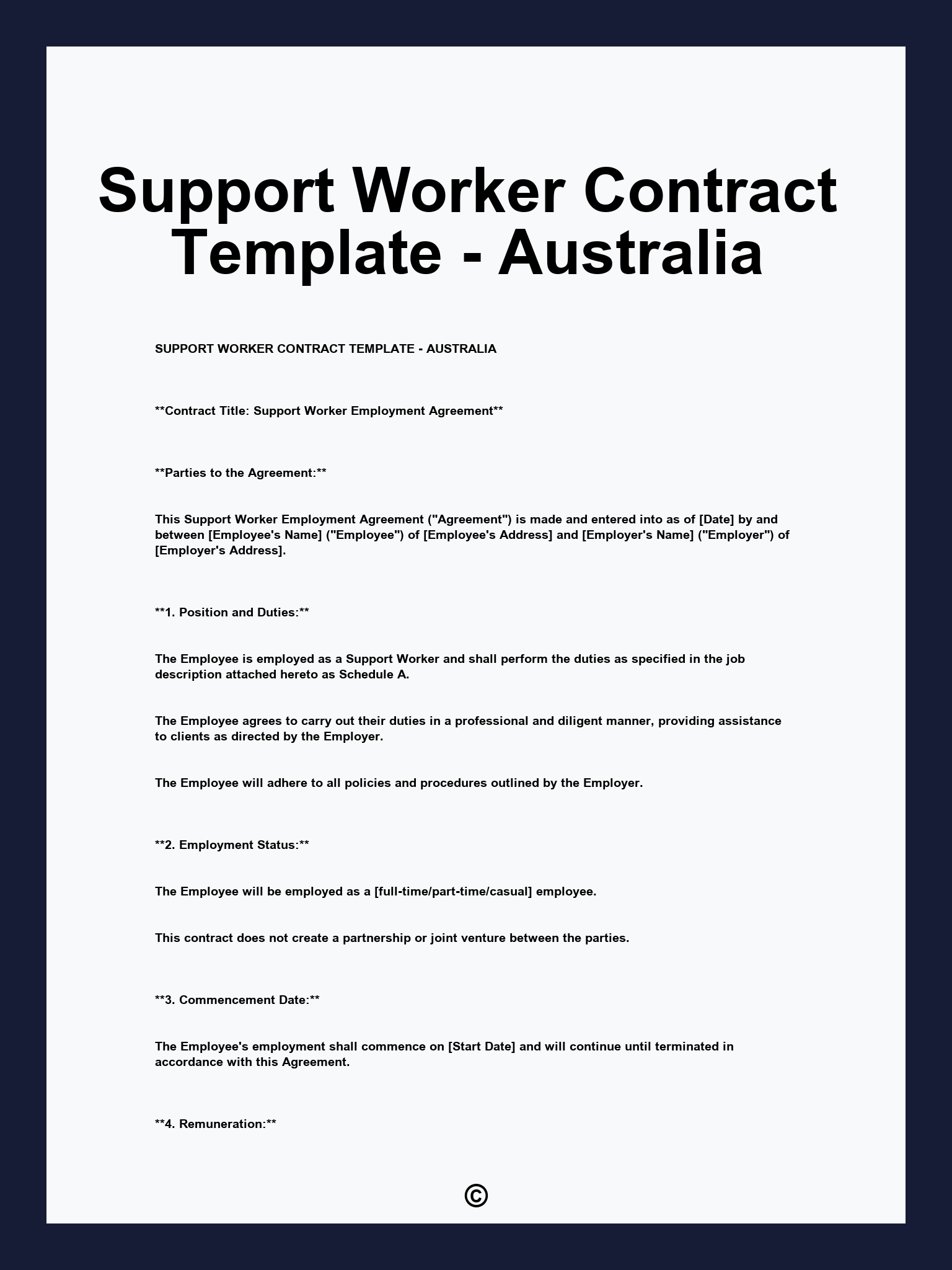 Support Worker Contract Template - Australia
