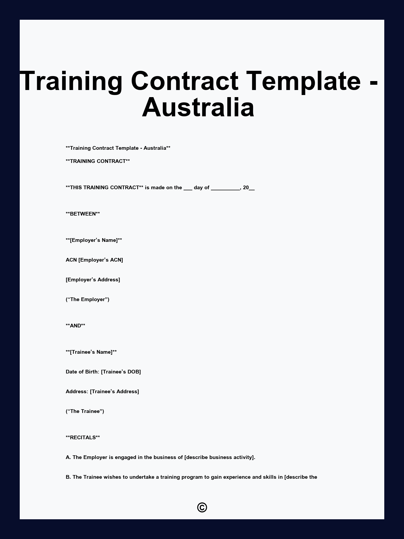 Training Contract Template - Australia
