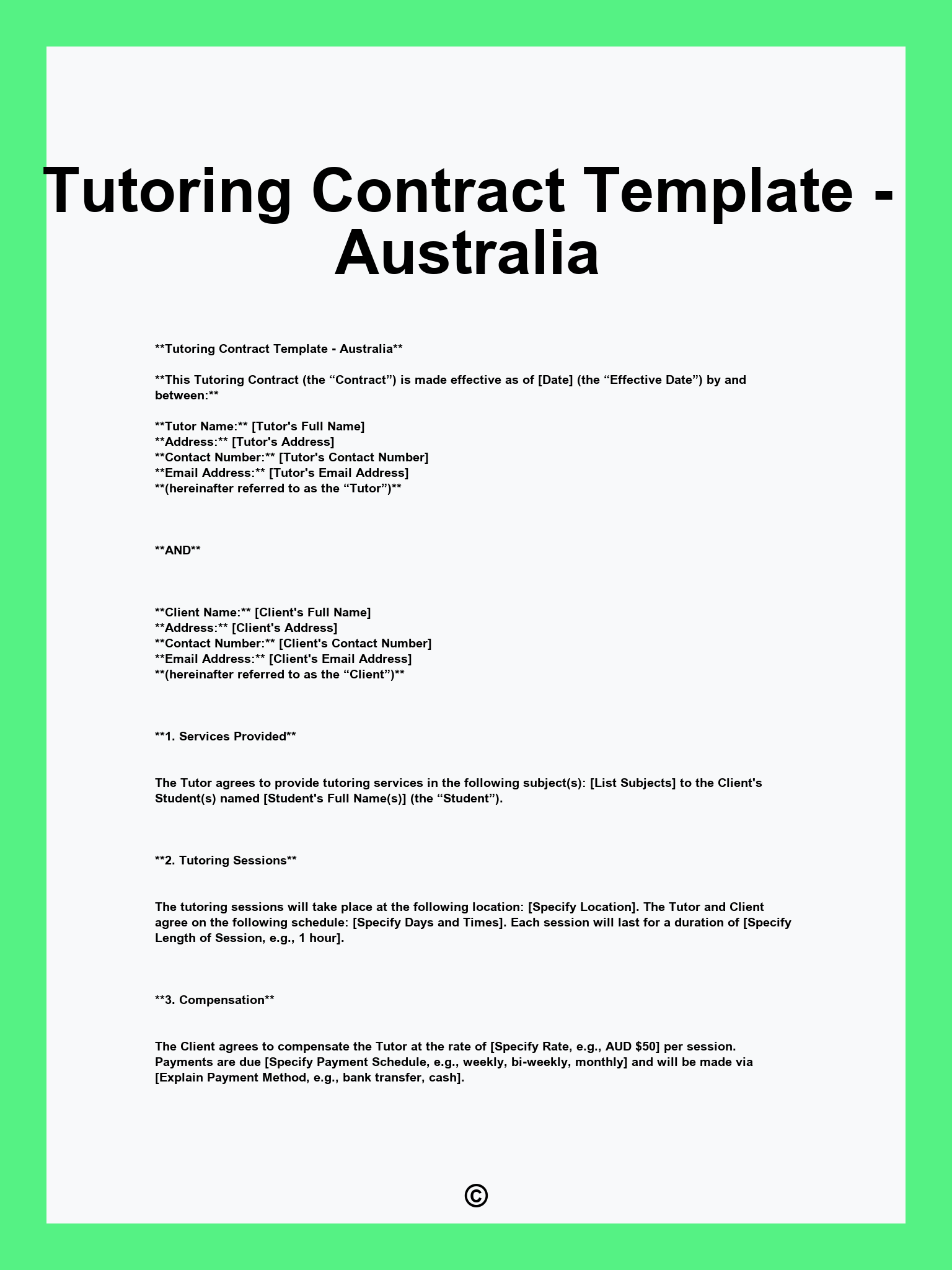 Tutoring Contract Template - Australia