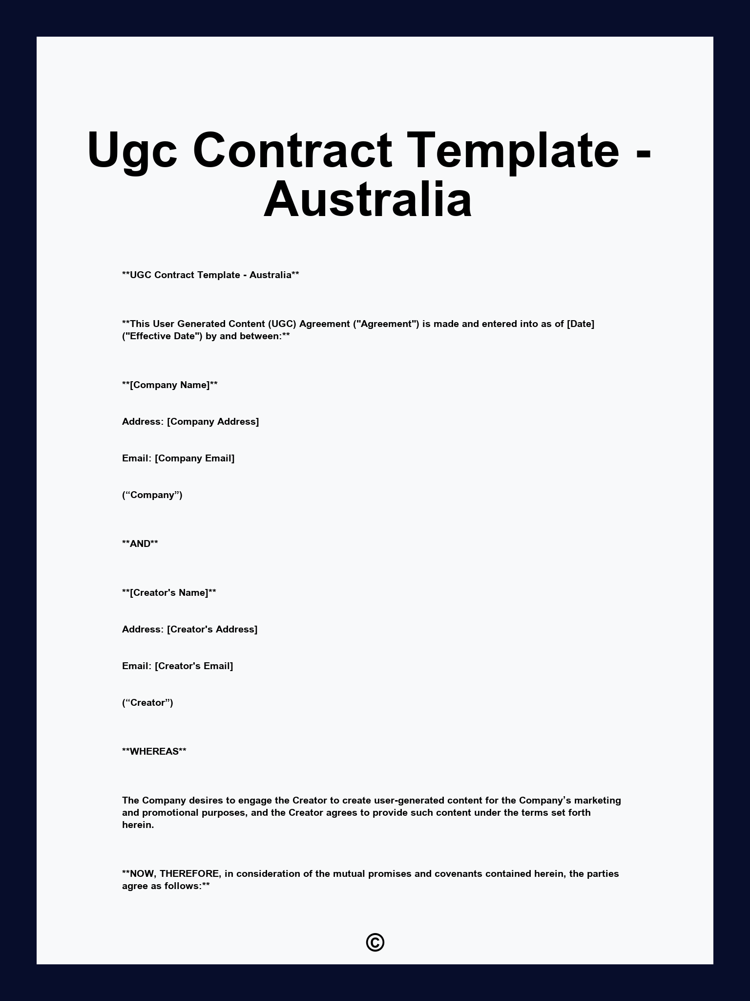 Ugc Contract Template - Australia