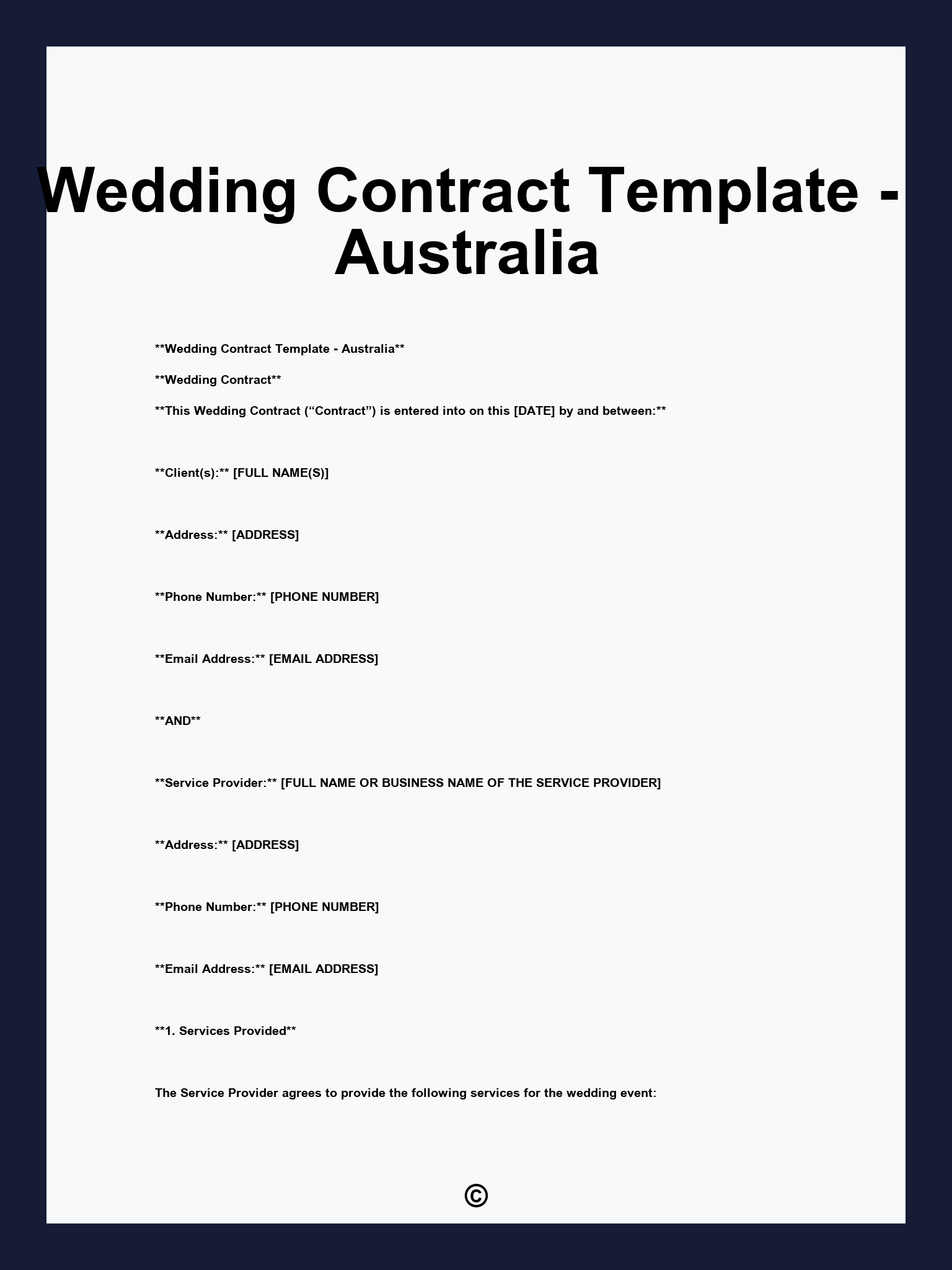 Wedding Contract Template - Australia